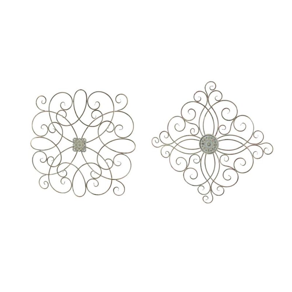 36 Inch Rustic Wood Metal Flower Sculpture Home Decor Wall Hanging Art Set Of 2